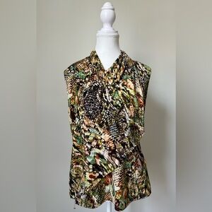 UNBRANDED Y2K Mixed Animal Print Summer Faux Wrap Sleeveless Top Size Medium